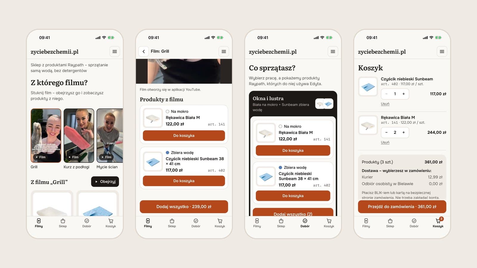 Aplikacja zyciebezchemii.pl na iPhone'a i Androida: Filmy, produkty z filmu, Dobór i Koszyk