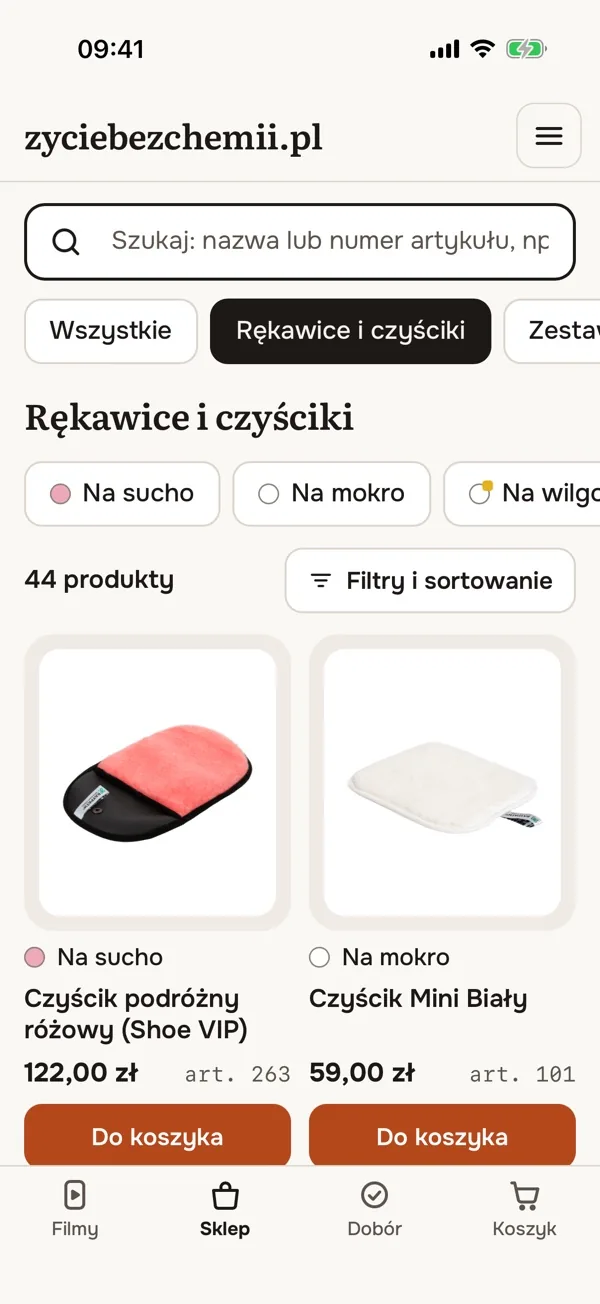 Aplikacja zyciebezchemii.pl – Sklep z wyszukiwarką po nazwie lub numerze artykułu